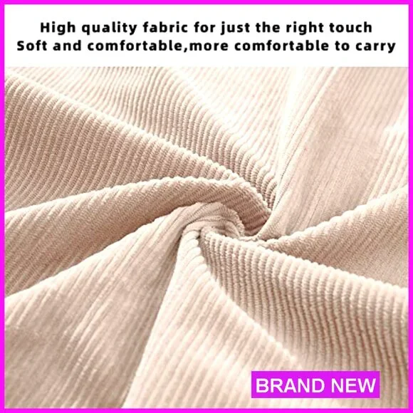 Corduroy Tote Bag Zipper Casual Large Capacity Shoulder Bag with Pockets - Picture 5 of 7